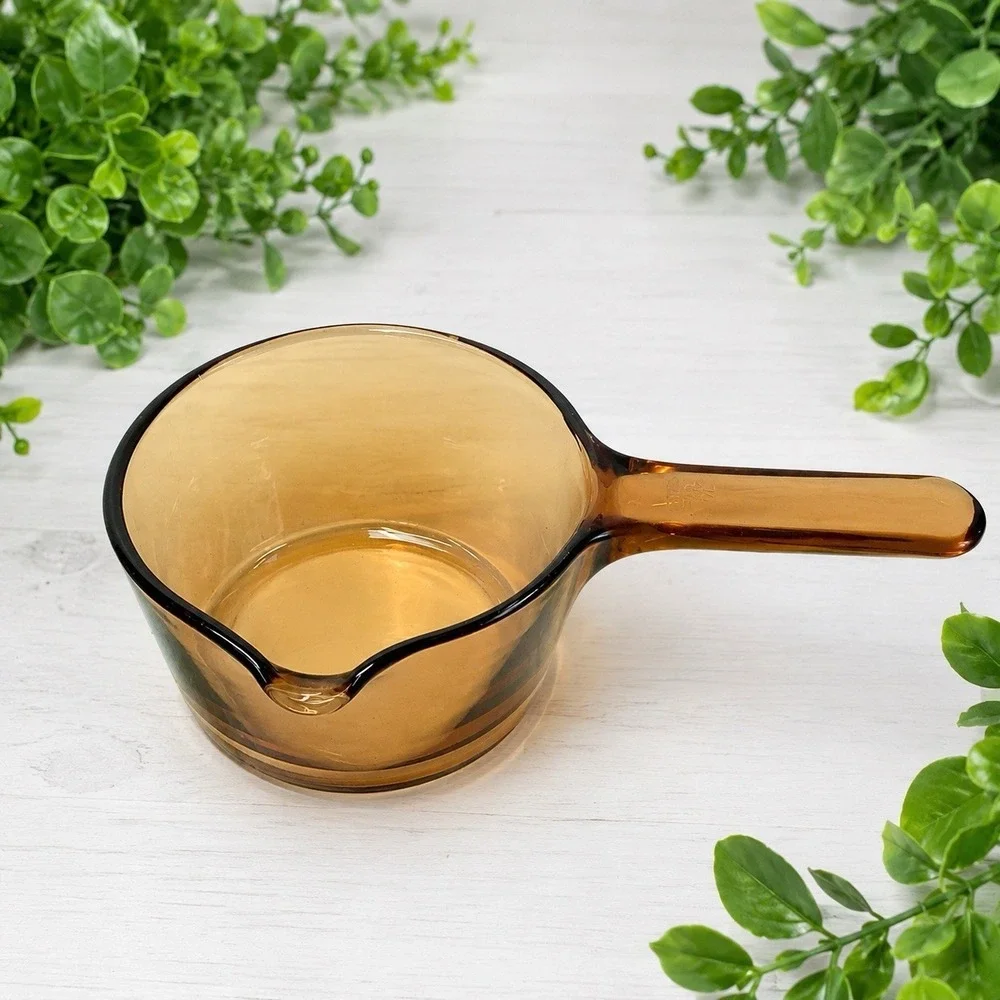 Vintage Corning Vision Ware 0.7L Amber Sauce Pan Pot w/ Spout - No Lid